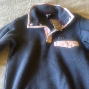 Patagonia Girl’s Zip Up Sweater in Gray and Pink